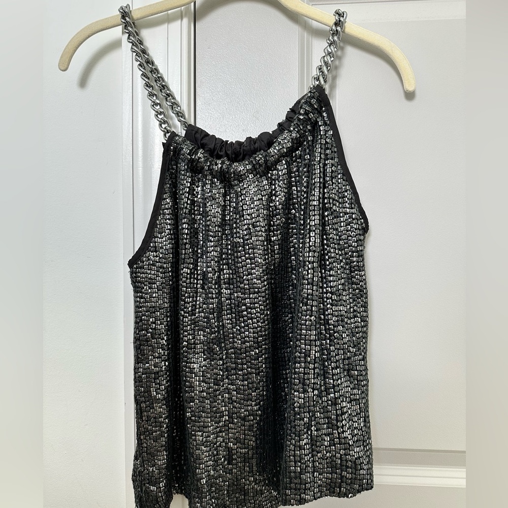 Erin Kleinberg black sequined tank with Chains sz 0